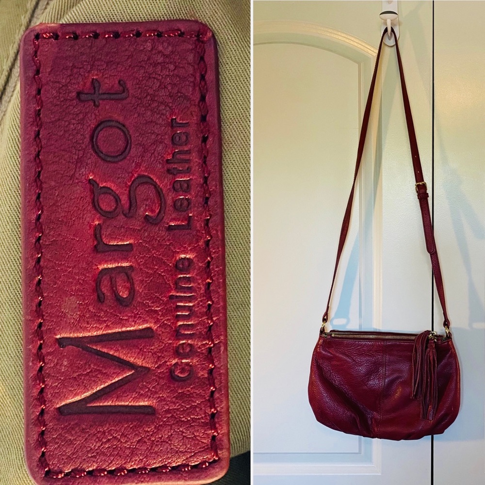 Margot Red Wine Leather Crossbody Handbag Tassels with Three sections